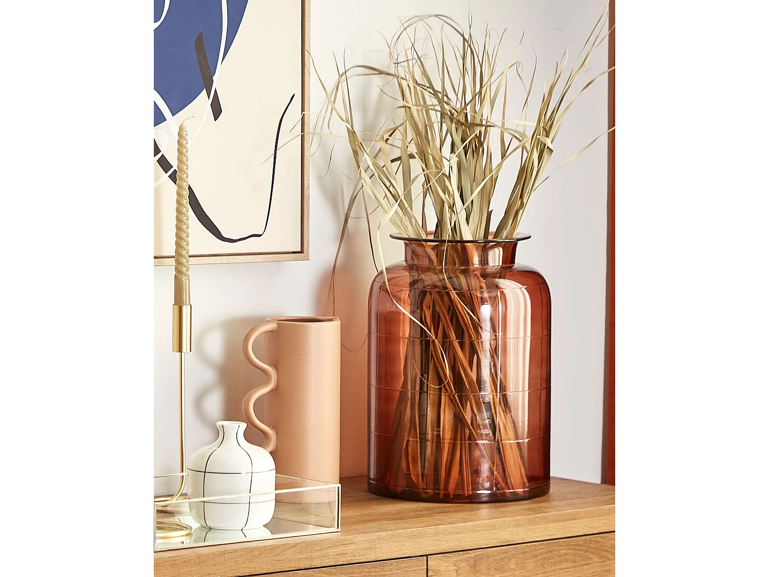 Vase à fleurs VINDALOO Verre 35 cm Marron doré
