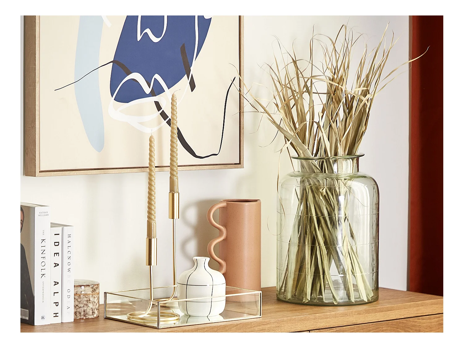 Blumenvase Glas grün 35 cm Tischdeko Zylinderform Rund Boho Modern Vindaloo