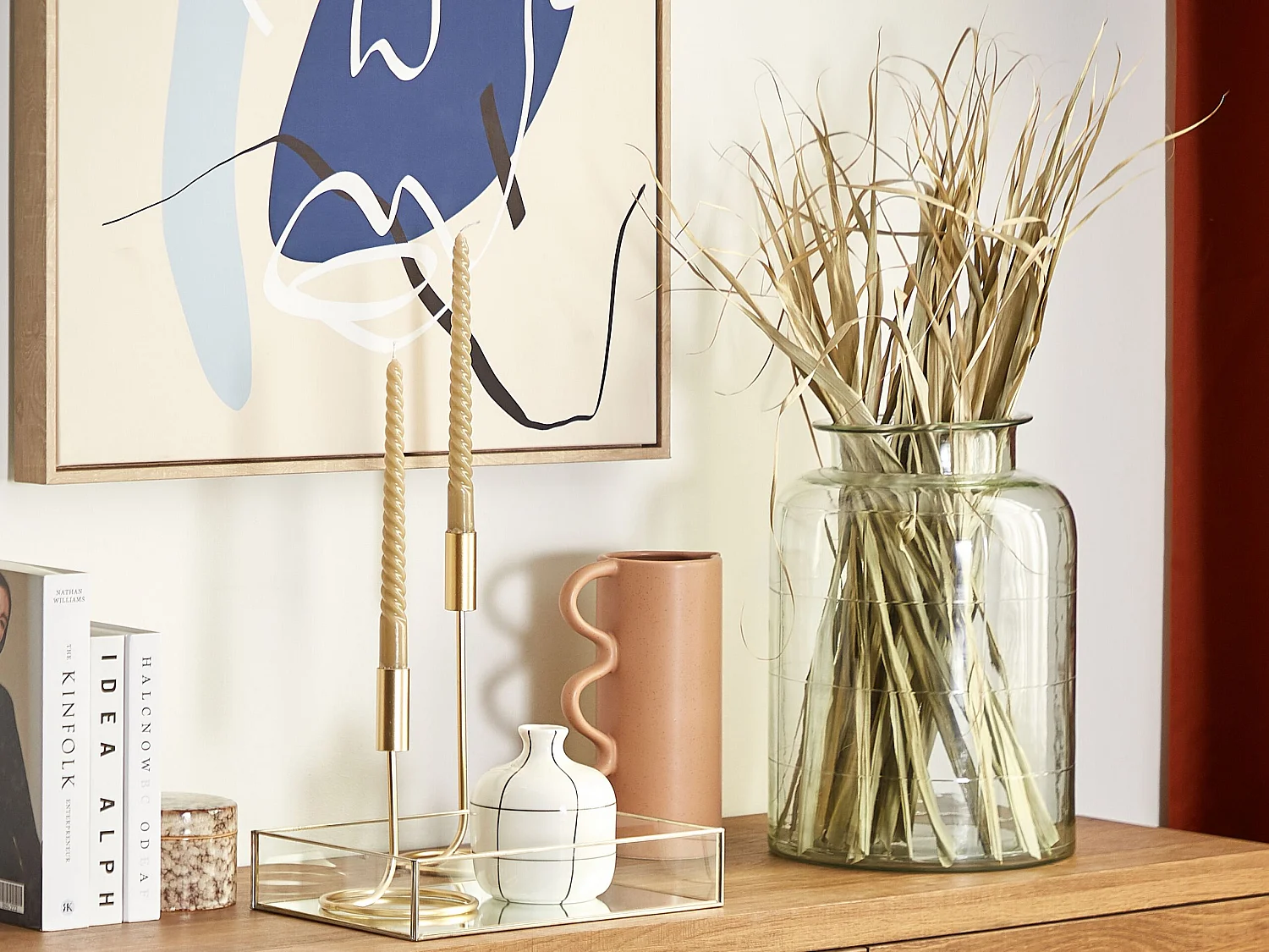 Blumenvase Glas grün 35 cm Tischdeko Zylinderform Rund Boho Modern Vindaloo