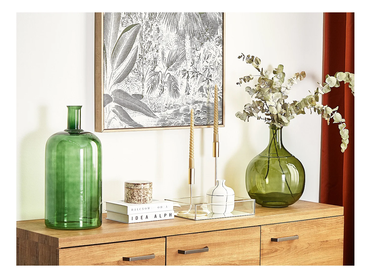 Blumenvase Glas grün 34 cm Tischdeko Ballonvase Flaschenvase Boho Modern Achaar