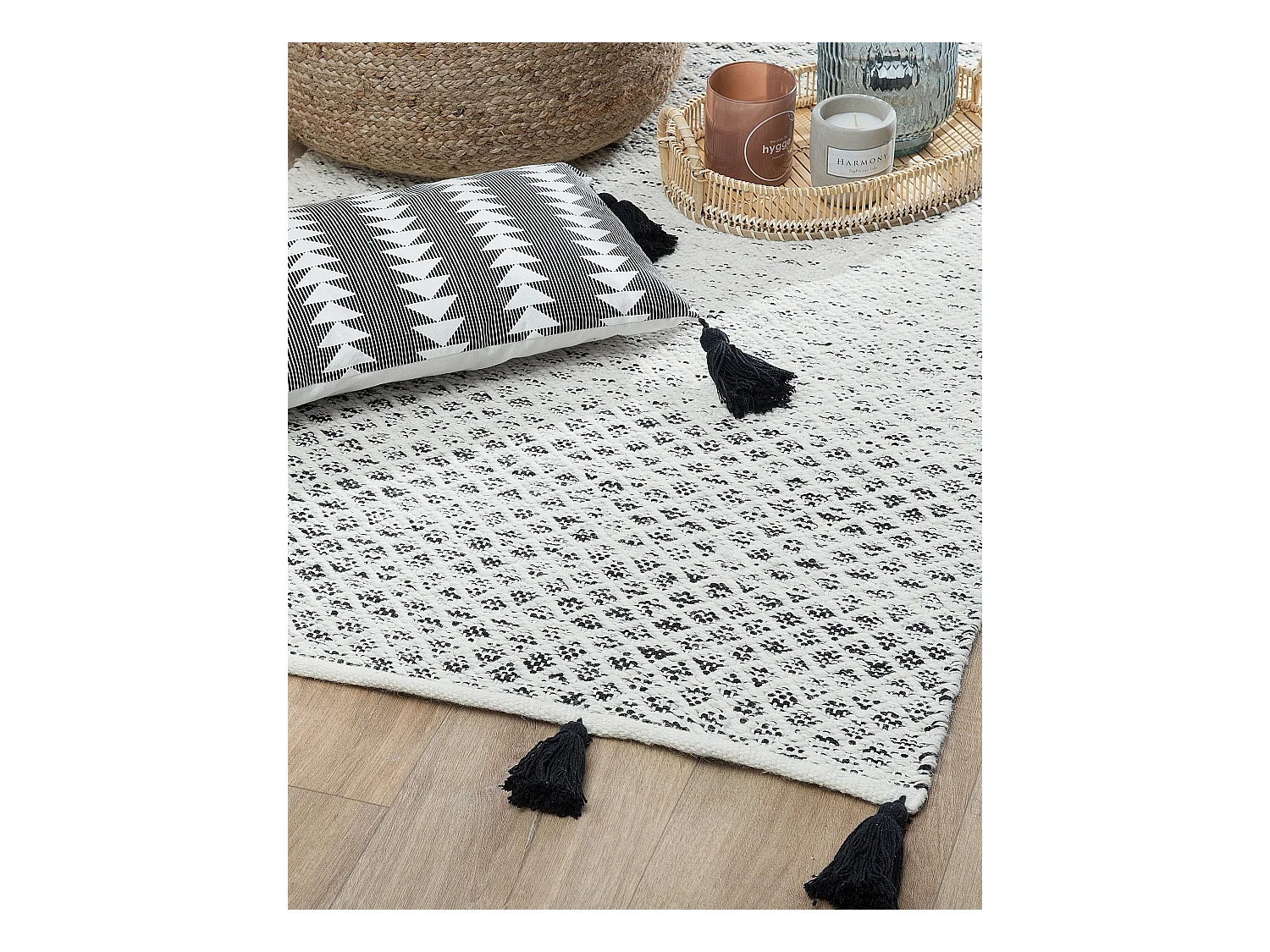 Vloerkleed wol zwart/wit 80 x 150 cm GEMLIK