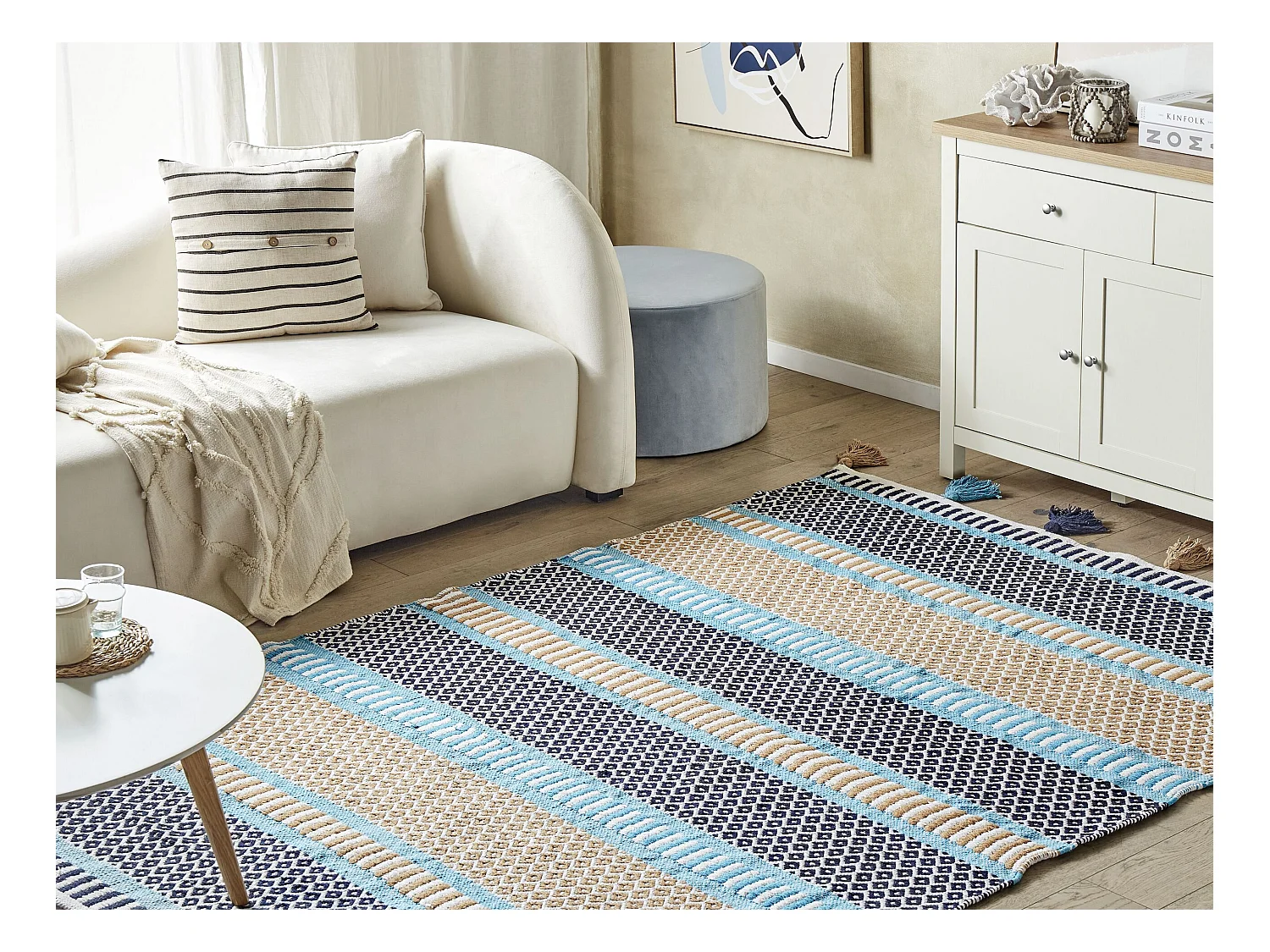 Vloerkleed katoen blauw/geel 140 x 200 cm MARMARA