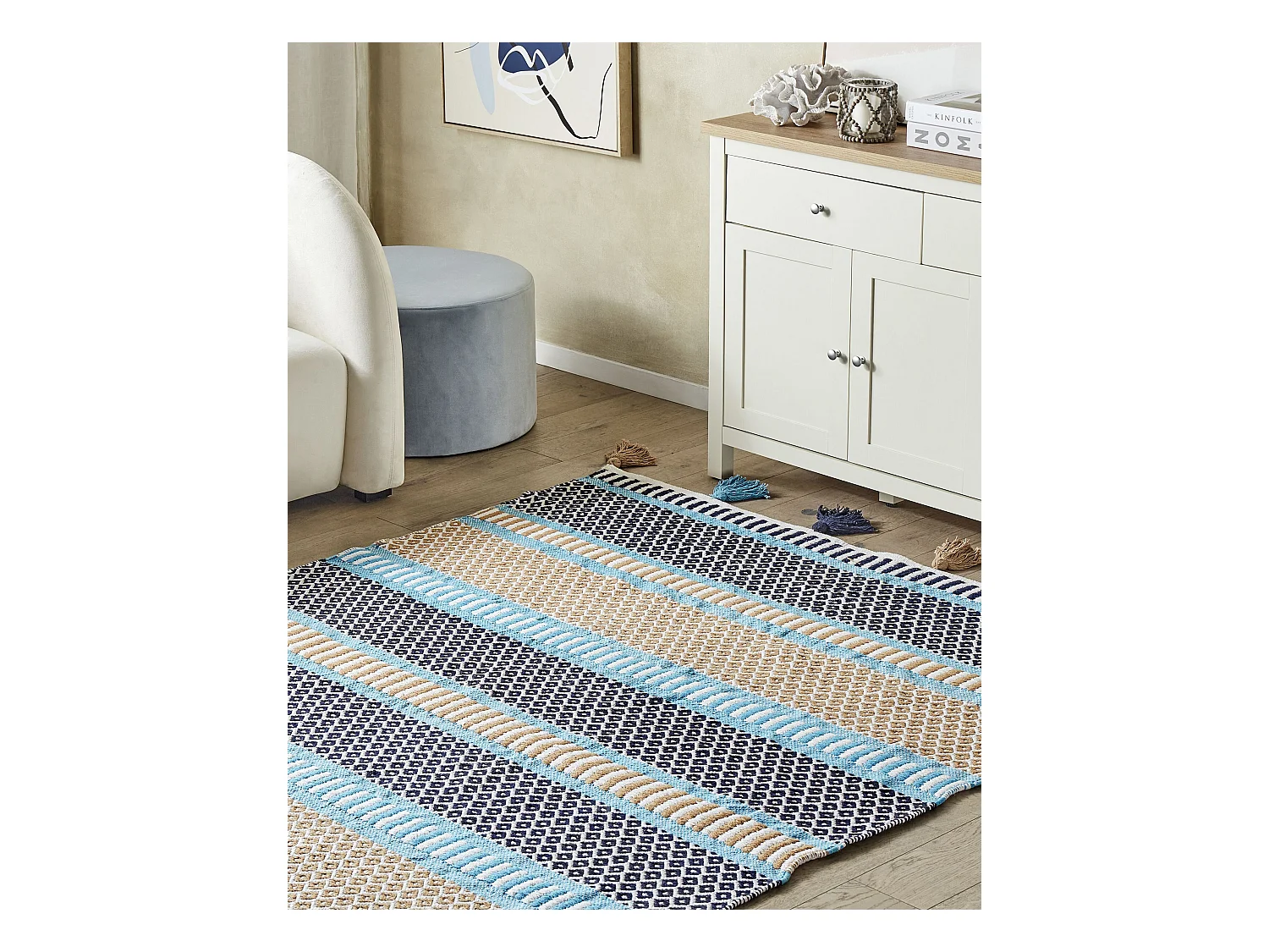 Vloerkleed katoen blauw/geel 140 x 200 cm MARMARA