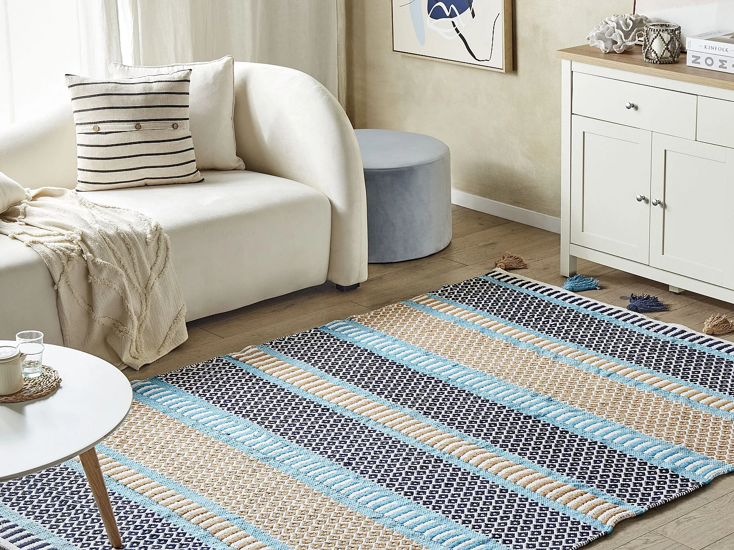 Tapis bleu/beige à motifs 140 x 200 MARMARA