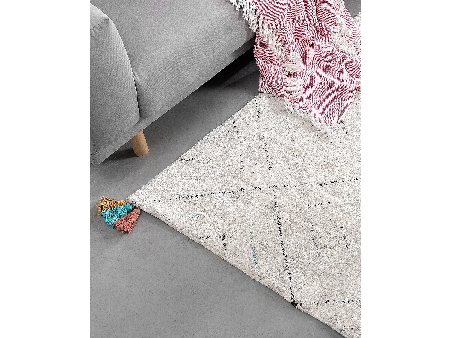 Teppich Baumwolle weiss 140 x 200 cm geometrisches Muster Shaggy KARTAL