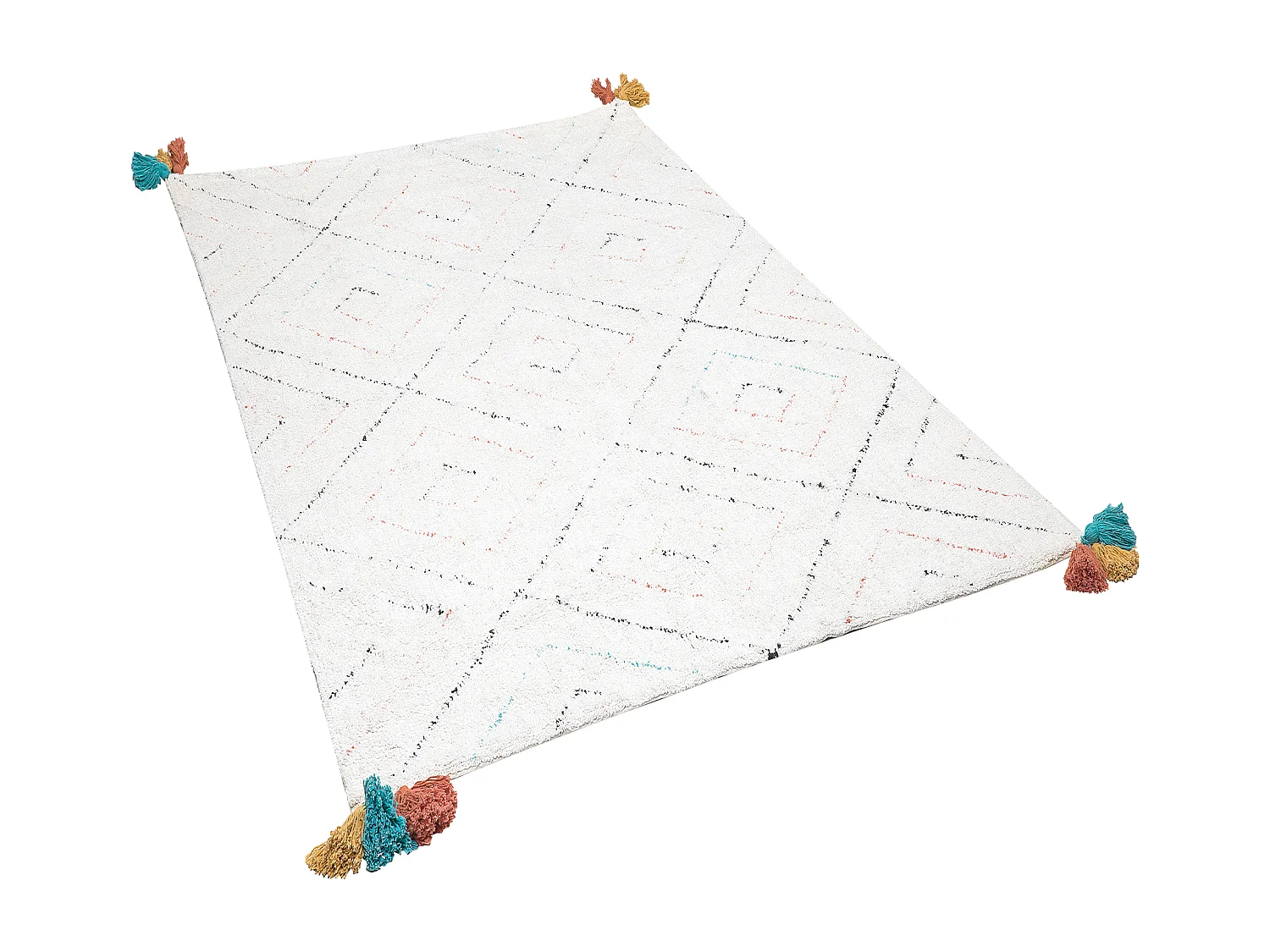 Teppich Baumwolle weiss 140 x 200 cm geometrisches Muster Shaggy KARTAL