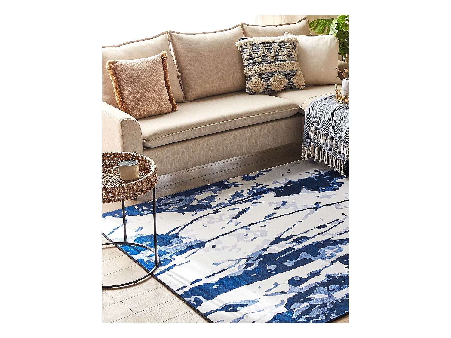 Vloerkleed polyester blauw/wit 160 x 230 cm IZMIT