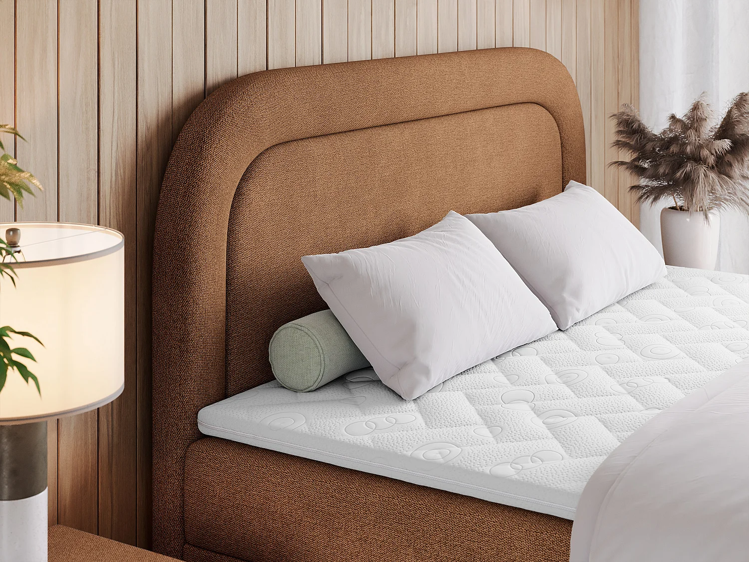 Boxspringbett EIRA - Polsterbett mit Stauraum, Set mit Kopfteil und Multipocket-Matratze, Metallbeine - 140x200 cm - H3 - Orange Strukture