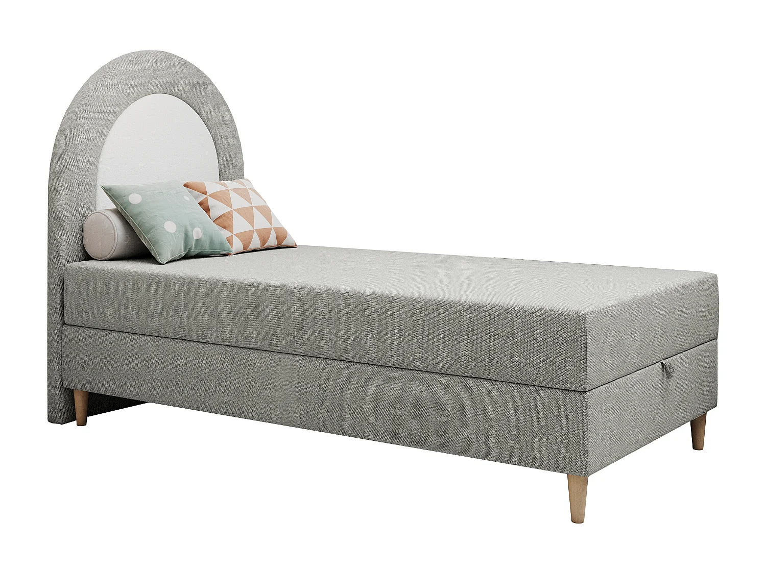 Kinderbett NEST - Boxspringbett für Kinder, mit hohem Kopfteil, Einzelbett mit Stauraum und Matratze - 90x180 cm - Hellgrau Strukture