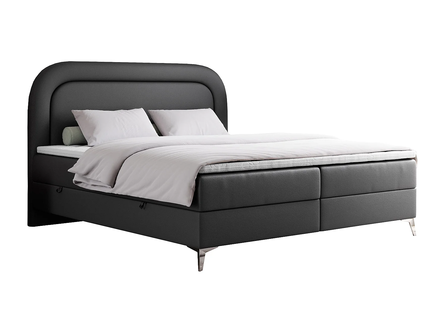 Boxspringbett EIRA - Polsterbett mit Stauraum, Set mit Kopfteil und Multipocket-Matratze, Metallbeine - 120x200 cm - H3 - Dunkelgrau Kunstleder
