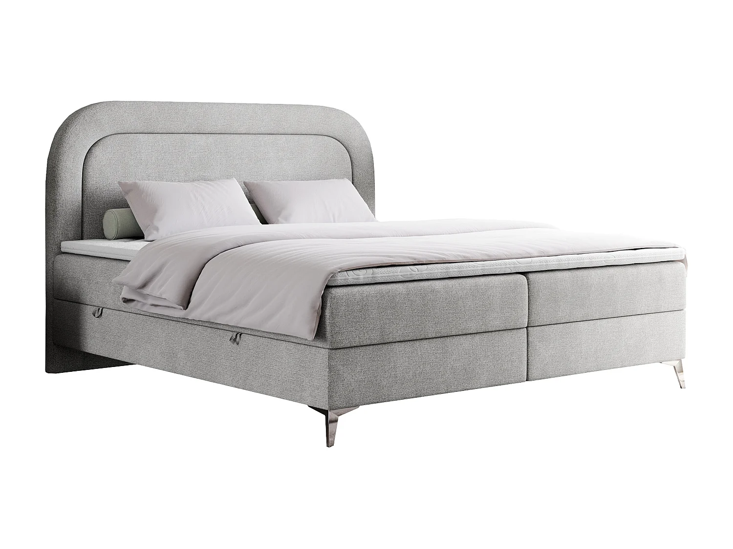 Boxspringbett EIRA - Polsterbett mit Stauraum, Set mit Kopfteil und Multipocket-Matratze, Metallbeine - 160x200 cm - H3 - Hellgrau Strukture