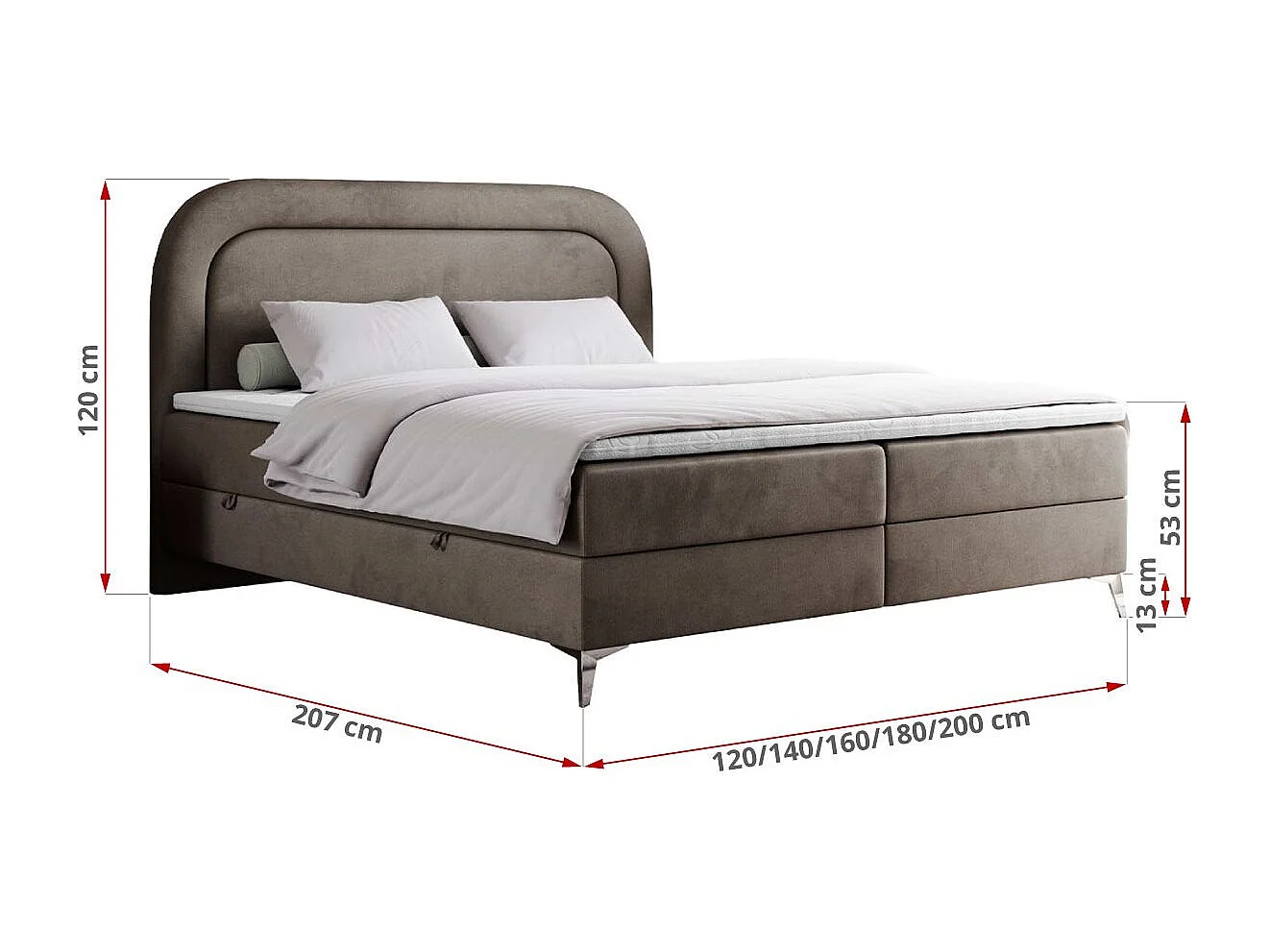 Boxspringbett EIRA - Polsterbett mit Stauraum, Set mit Kopfteil und Multipocket-Matratze, Metallbeine - 120x200 cm - H4 - Braun Velvet