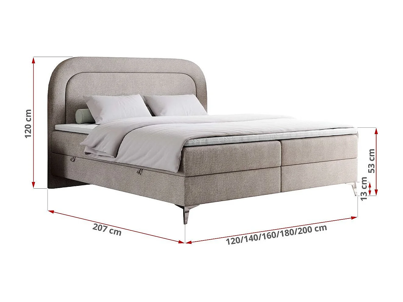 Boxspringbett EIRA - Polsterbett mit Stauraum, Set mit Kopfteil und Multipocket-Matratze, Metallbeine - 160x200 cm - H4 - Beige Strukture