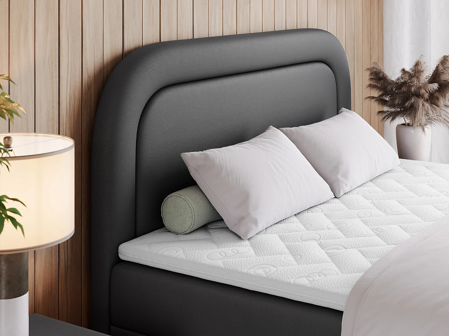 Boxspringbett EIRA - Polsterbett mit Stauraum, Set mit Kopfteil und Multipocket-Matratze, Metallbeine - 120x200 cm - H4 - Dunkelgrau Kunstleder