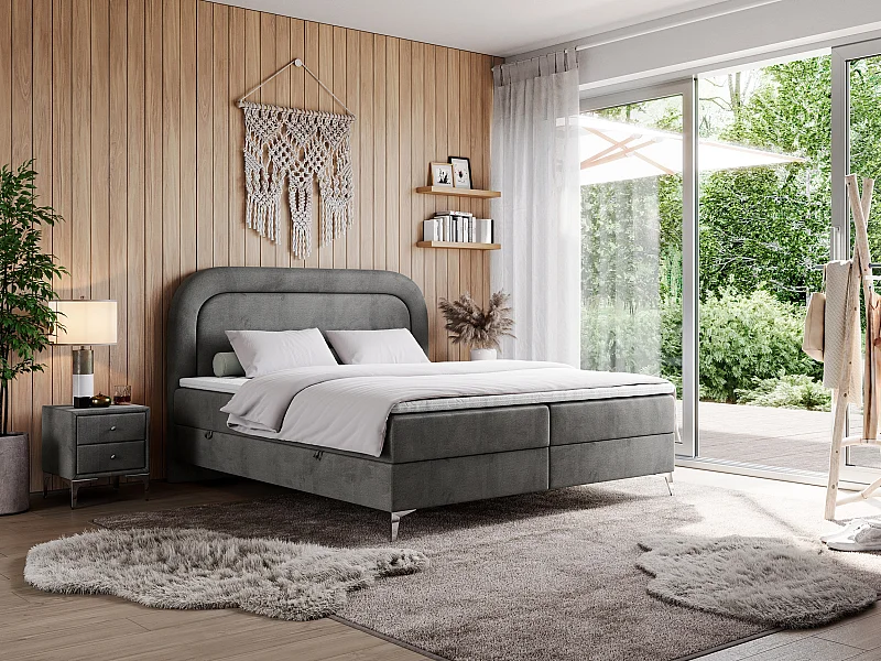 Boxspringbett EIRA - Polsterbett mit Stauraum, Set mit Kopfteil und Multipocket-Matratze, Metallbeine - 140x200 cm - H3 - Dunkelgrau Velvet