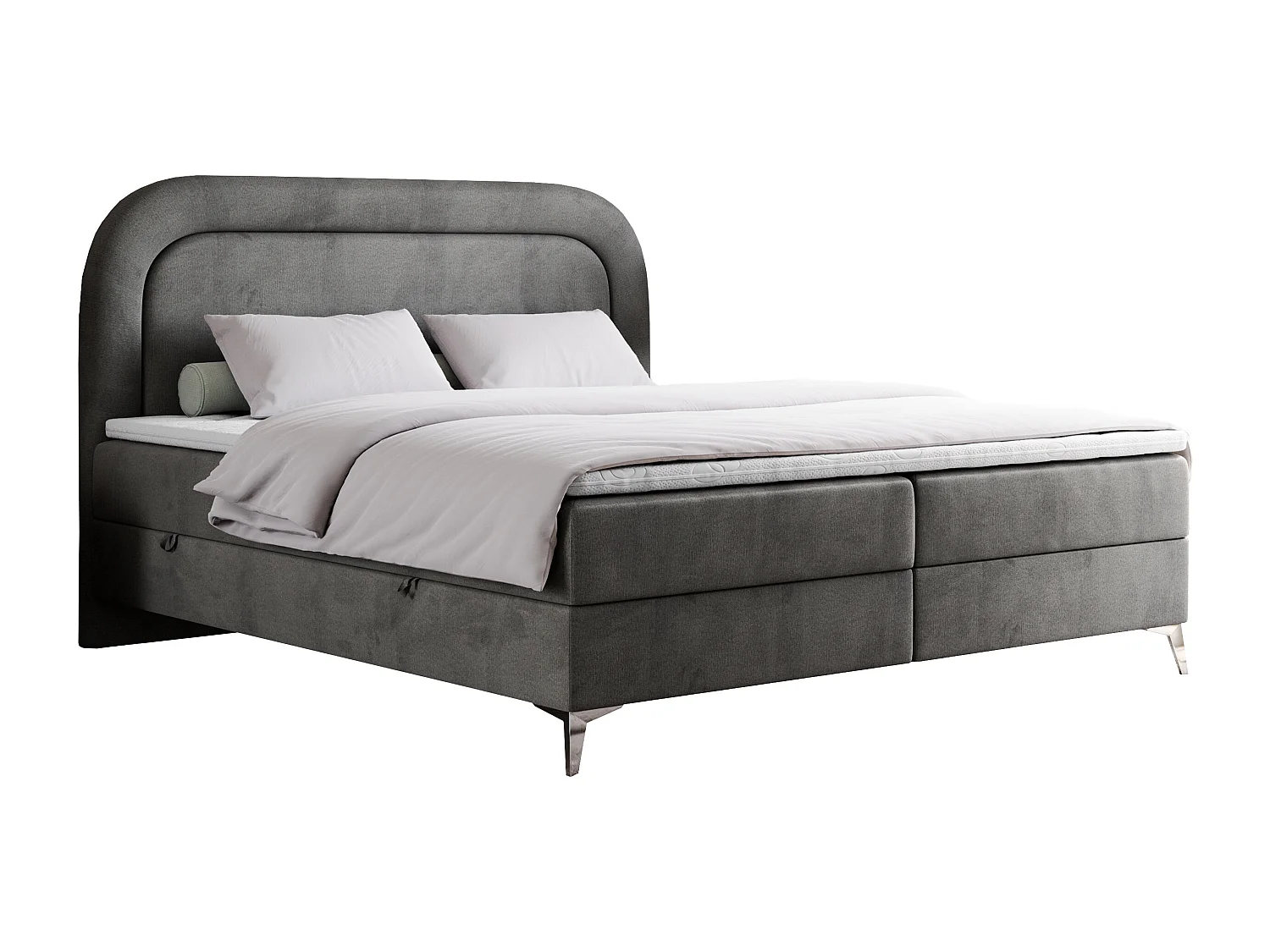 Boxspringbett EIRA - Polsterbett mit Stauraum, Set mit Kopfteil und Multipocket-Matratze, Metallbeine - 140x200 cm - H3 - Dunkelgrau Velvet