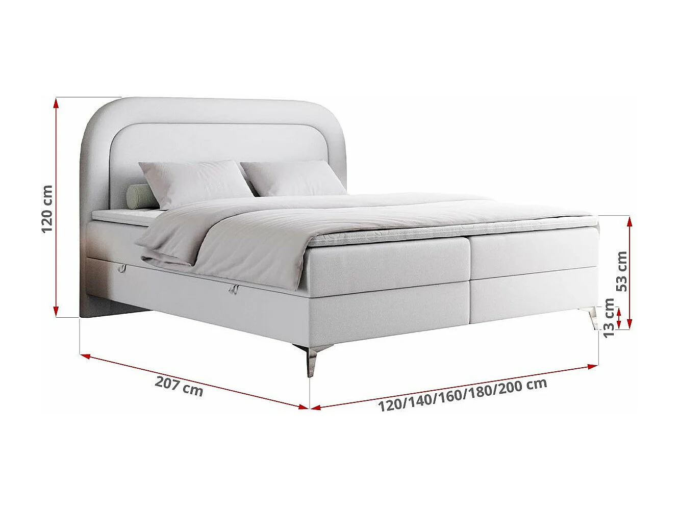 Boxspringbett EIRA - Polsterbett mit Stauraum, Set mit Kopfteil und Multipocket-Matratze, Metallbeine - 160x200 cm - H3 - Weiß Kunstleder