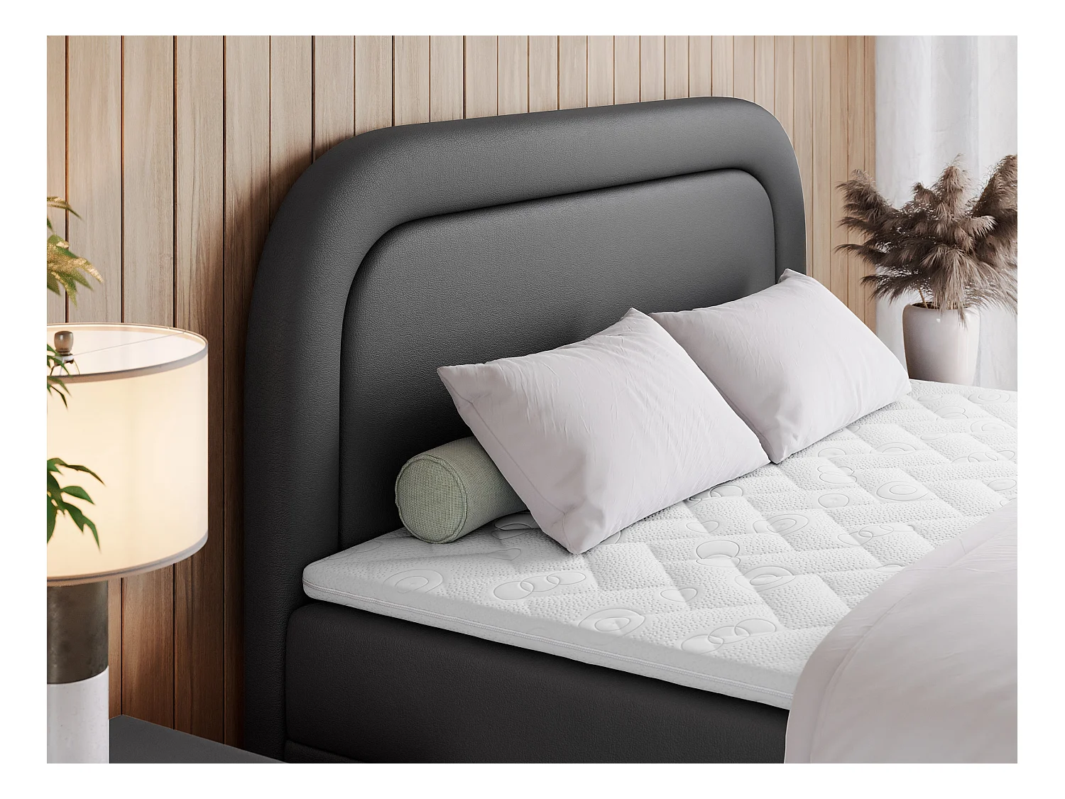 Boxspringbett EIRA - Polsterbett mit Stauraum, Set mit Kopfteil und Multipocket-Matratze, Metallbeine - 180x200 cm - H4 - Dunkelgrau Kunstleder