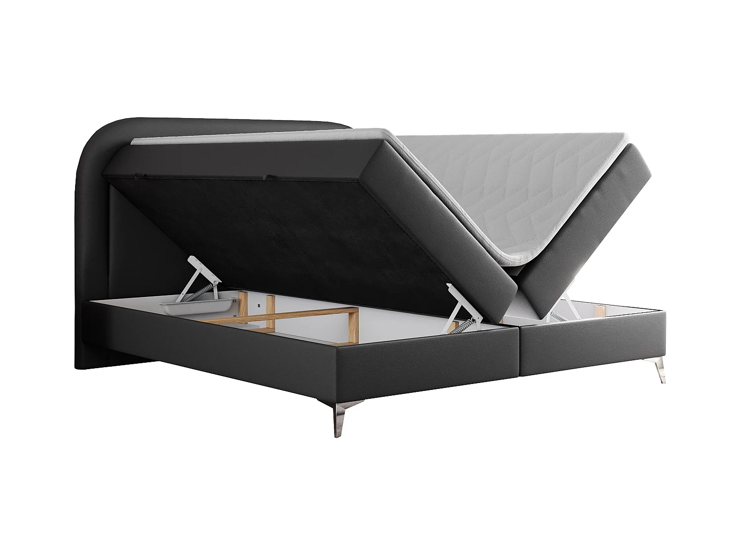 Boxspringbett EIRA - Polsterbett mit Stauraum, Set mit Kopfteil und Multipocket-Matratze, Metallbeine - 180x200 cm - H4 - Dunkelgrau Kunstleder