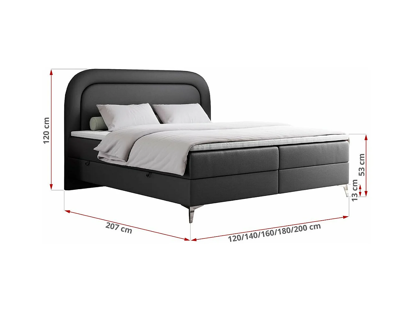 Boxspringbett EIRA - Polsterbett mit Stauraum, Set mit Kopfteil und Multipocket-Matratze, Metallbeine - 180x200 cm - H4 - Dunkelgrau Kunstleder
