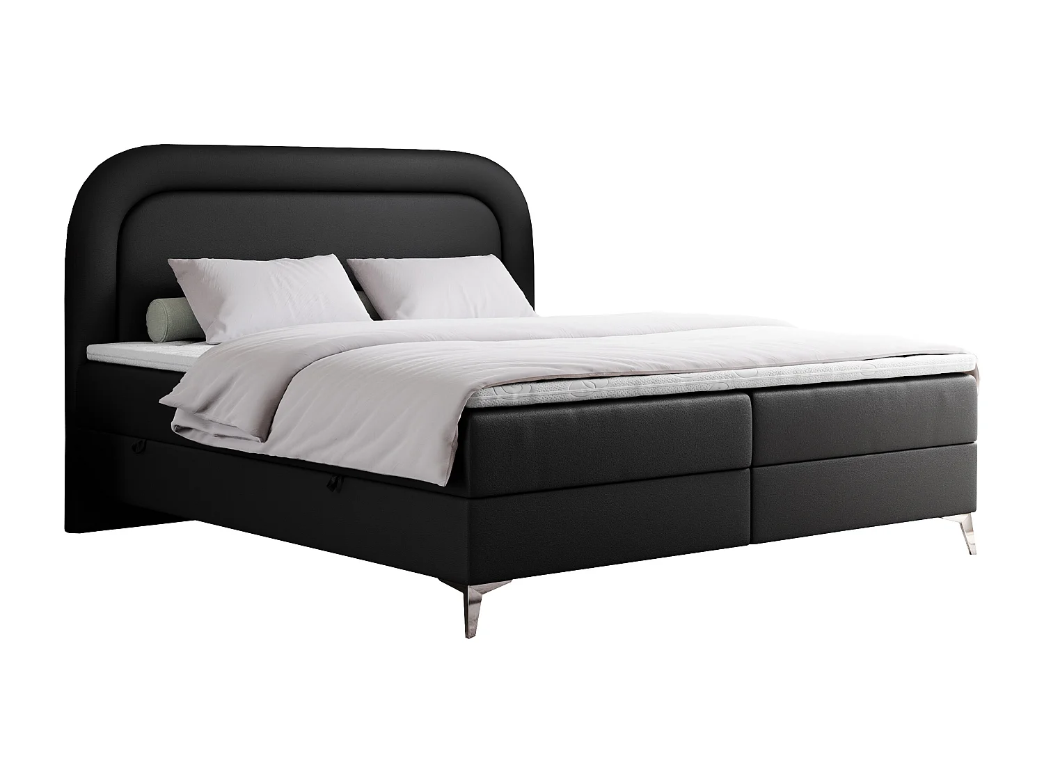 Boxspringbett EIRA - Polsterbett mit Stauraum, Set mit Kopfteil und Multipocket-Matratze, Metallbeine - 160x200 cm - H4 - Schwarz Kunstleder