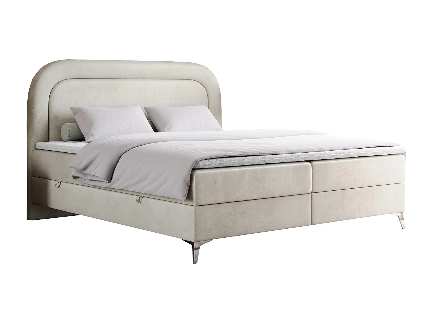 Boxspringbett EIRA - Polsterbett mit Stauraum, Set mit Kopfteil und Multipocket-Matratze, Metallbeine - 180x200 cm - H3 - Beige Velvet