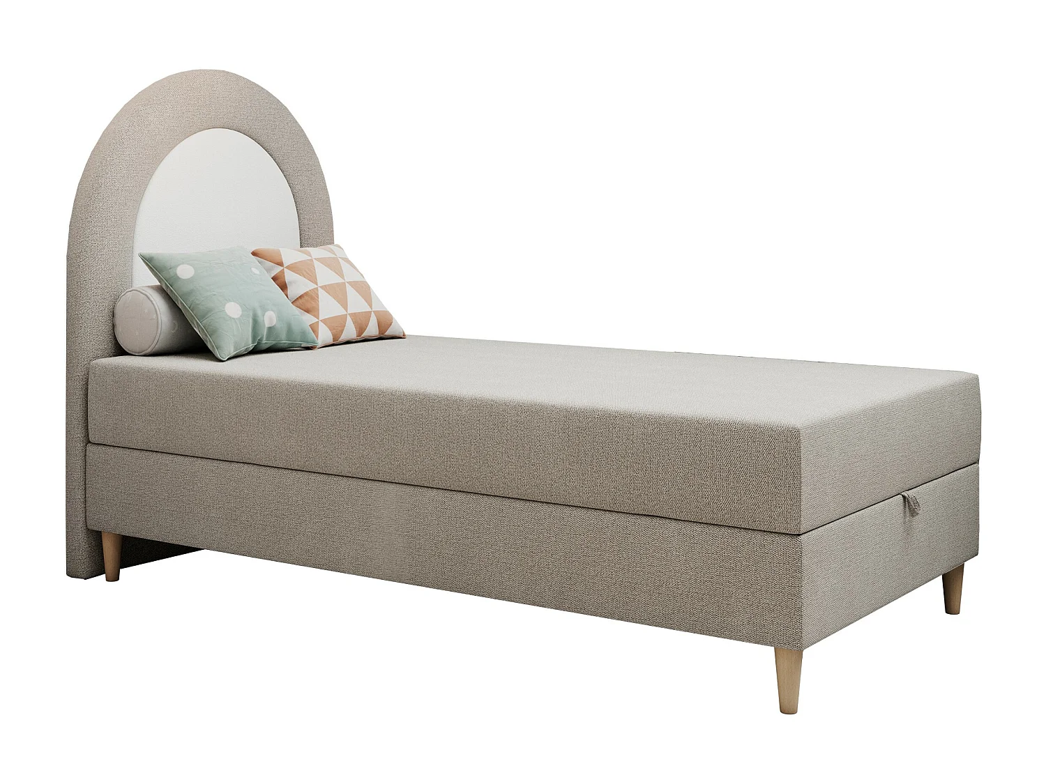 Kinderbett NEST - Boxspringbett für Kinder, mit hohem Kopfteil, Einzelbett mit Stauraum und Matratze - 90x180 cm - Beige Strukture