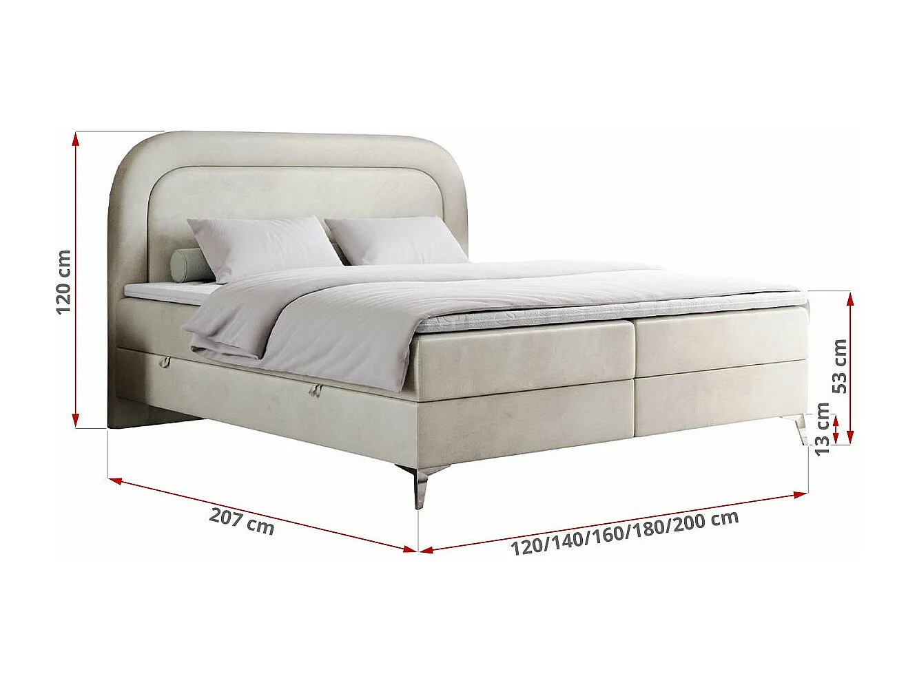 Boxspringbett EIRA - Polsterbett mit Stauraum, Set mit Kopfteil und Multipocket-Matratze, Metallbeine - 200x200 cm - H3 - Beige Velvet