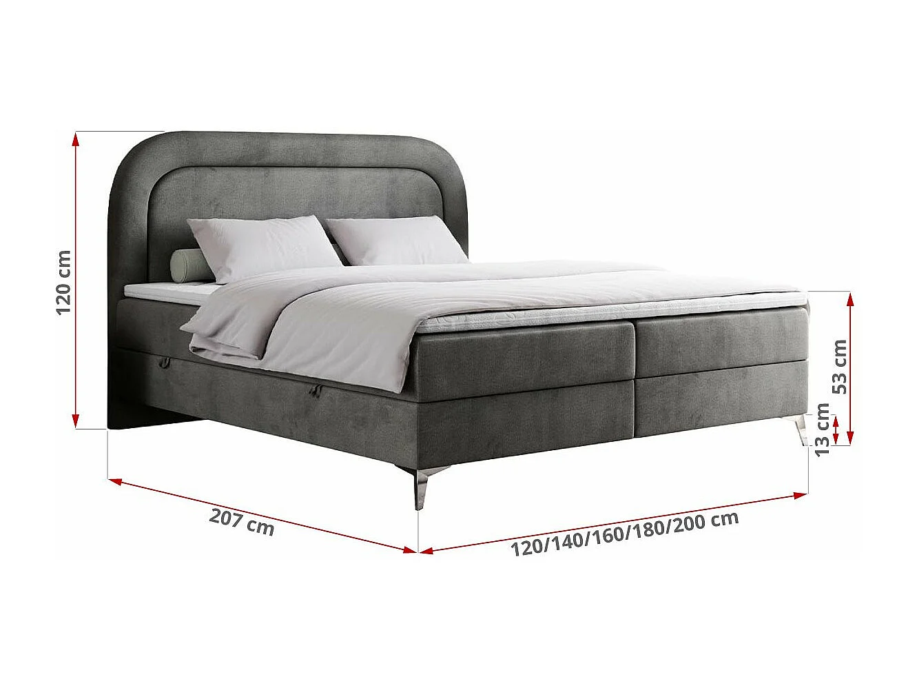 Boxspringbett EIRA - Polsterbett mit Stauraum, Set mit Kopfteil und Multipocket-Matratze, Metallbeine - 160x200 cm - H3 - Dunkelgrau Velvet