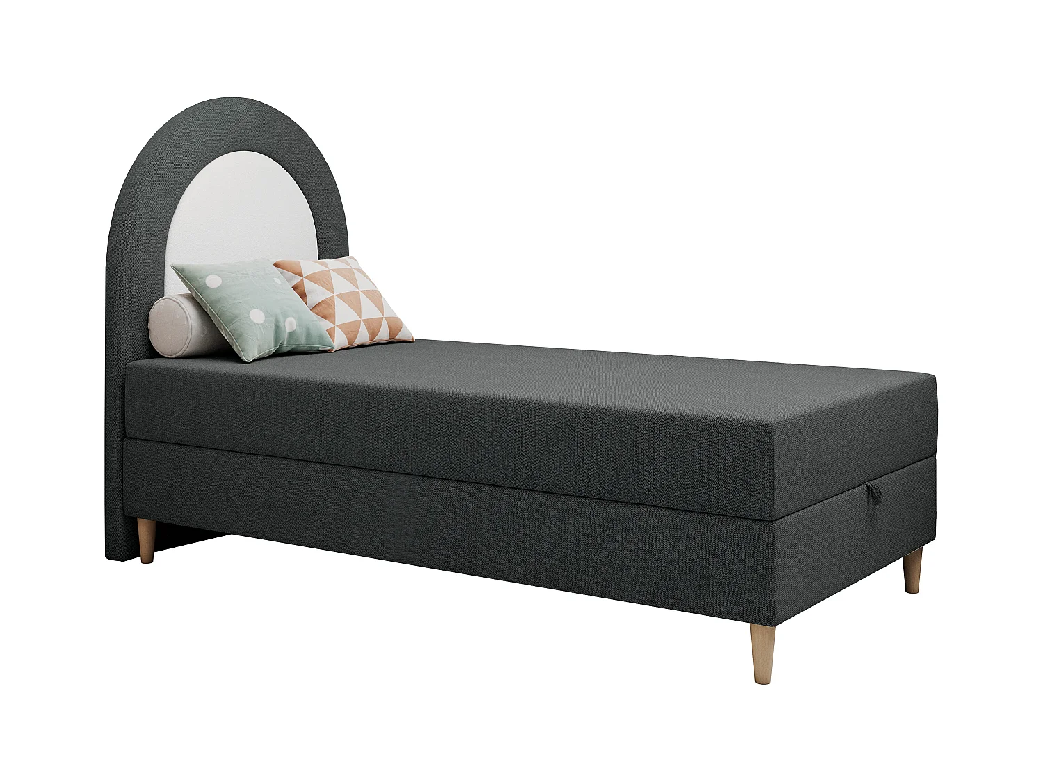 Kinderbett NEST - Boxspringbett für Kinder, mit hohem Kopfteil, Einzelbett mit Stauraum und Matratze - 90x180 cm - Dunkelgrau Strukture