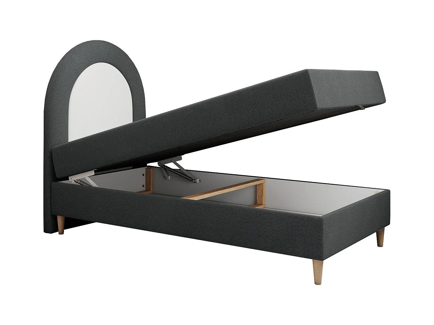 Kinderbett NEST - Boxspringbett für Kinder, mit hohem Kopfteil, Einzelbett mit Stauraum und Matratze - 90x180 cm - Dunkelgrau Strukture