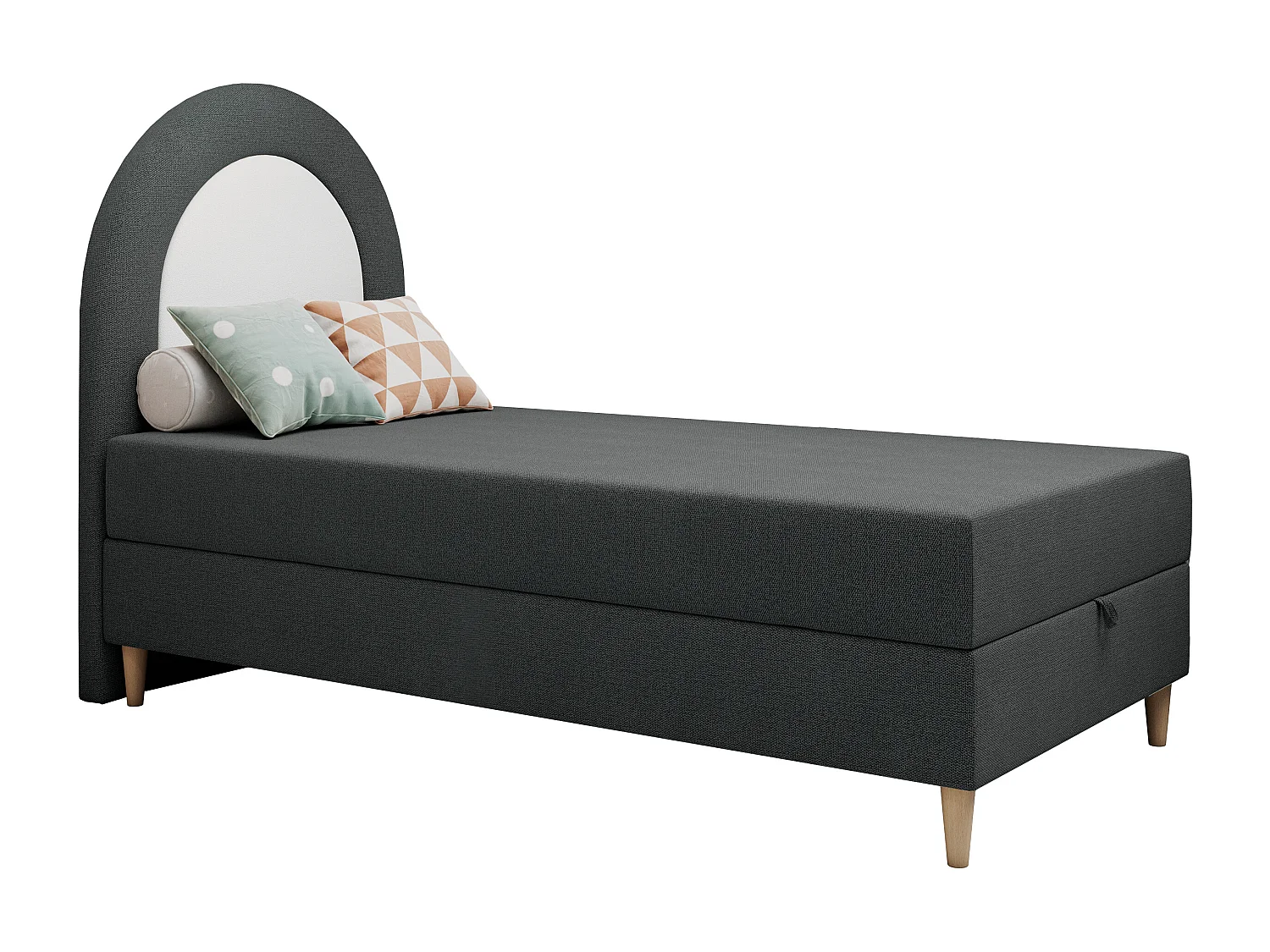 Kinderbett NEST - Boxspringbett für Kinder, mit hohem Kopfteil, Einzelbett mit Stauraum und Matratze - 90x180 cm - Dunkelgrau Strukture