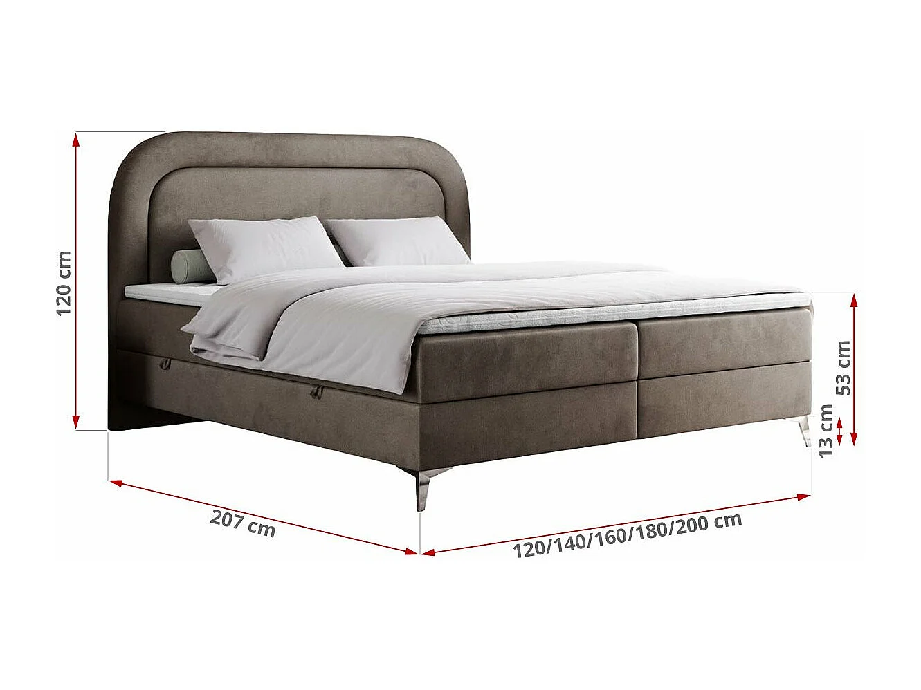 Boxspringbett EIRA - Polsterbett mit Stauraum, Set mit Kopfteil und Multipocket-Matratze, Metallbeine - 160x200 cm - H4 - Braun Velvet