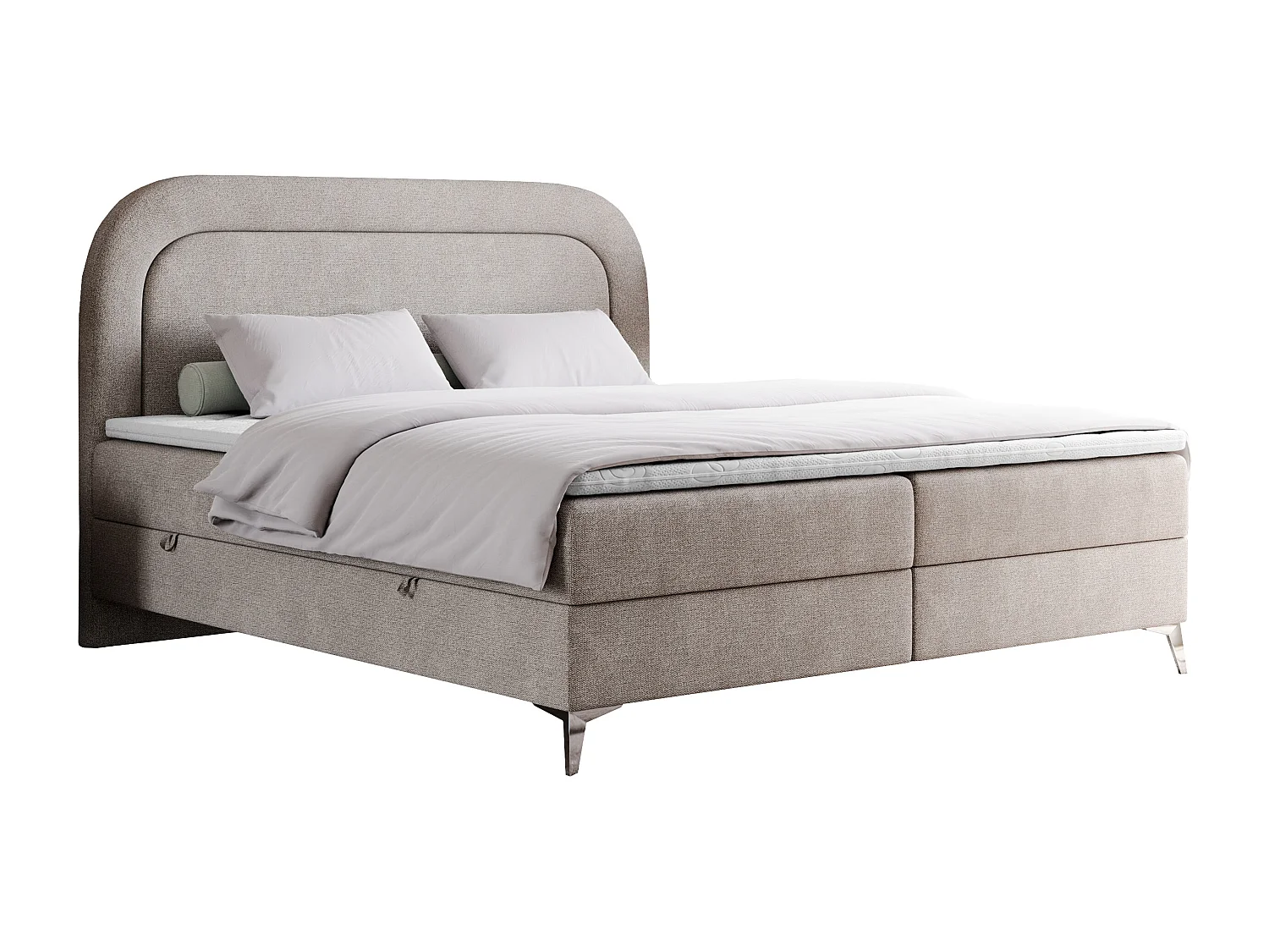 Boxspringbett EIRA - Polsterbett mit Stauraum, Set mit Kopfteil und Multipocket-Matratze, Metallbeine - 120x200 cm - H3 - Beige Strukture
