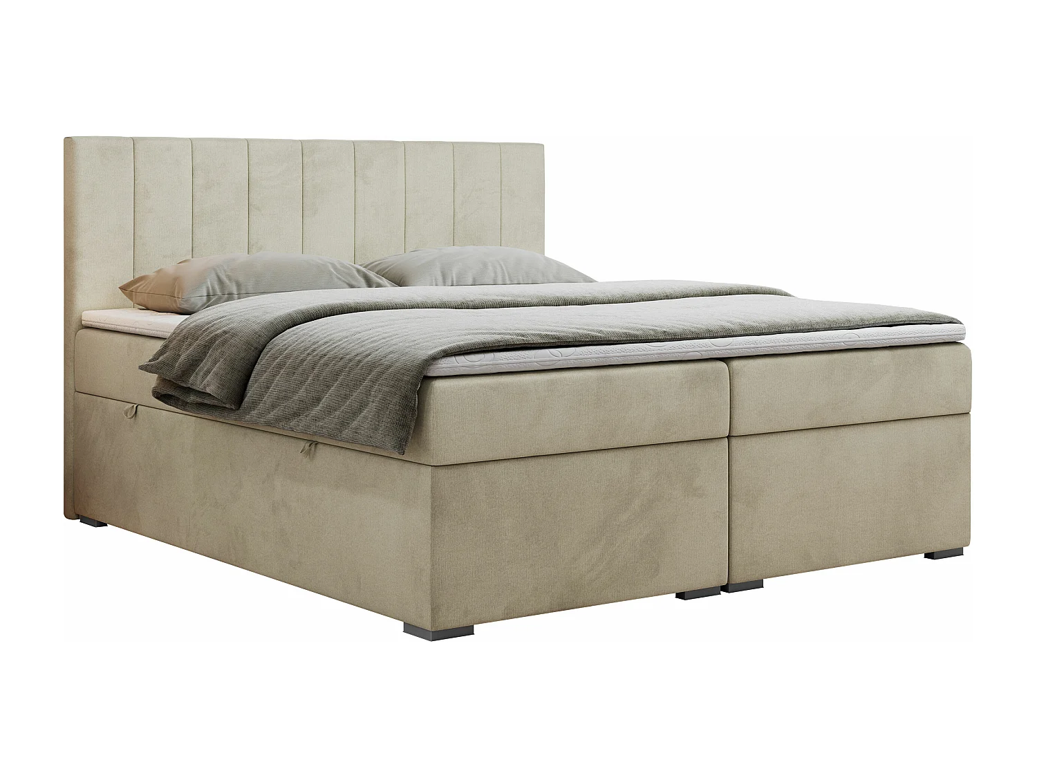 Boxspringbett LOPE - genähtes Kopfteil, Doppelbett mit Stauraum, Multipocket-Matratze, Topper - 180x200 cm - H3 - Beige Velvet