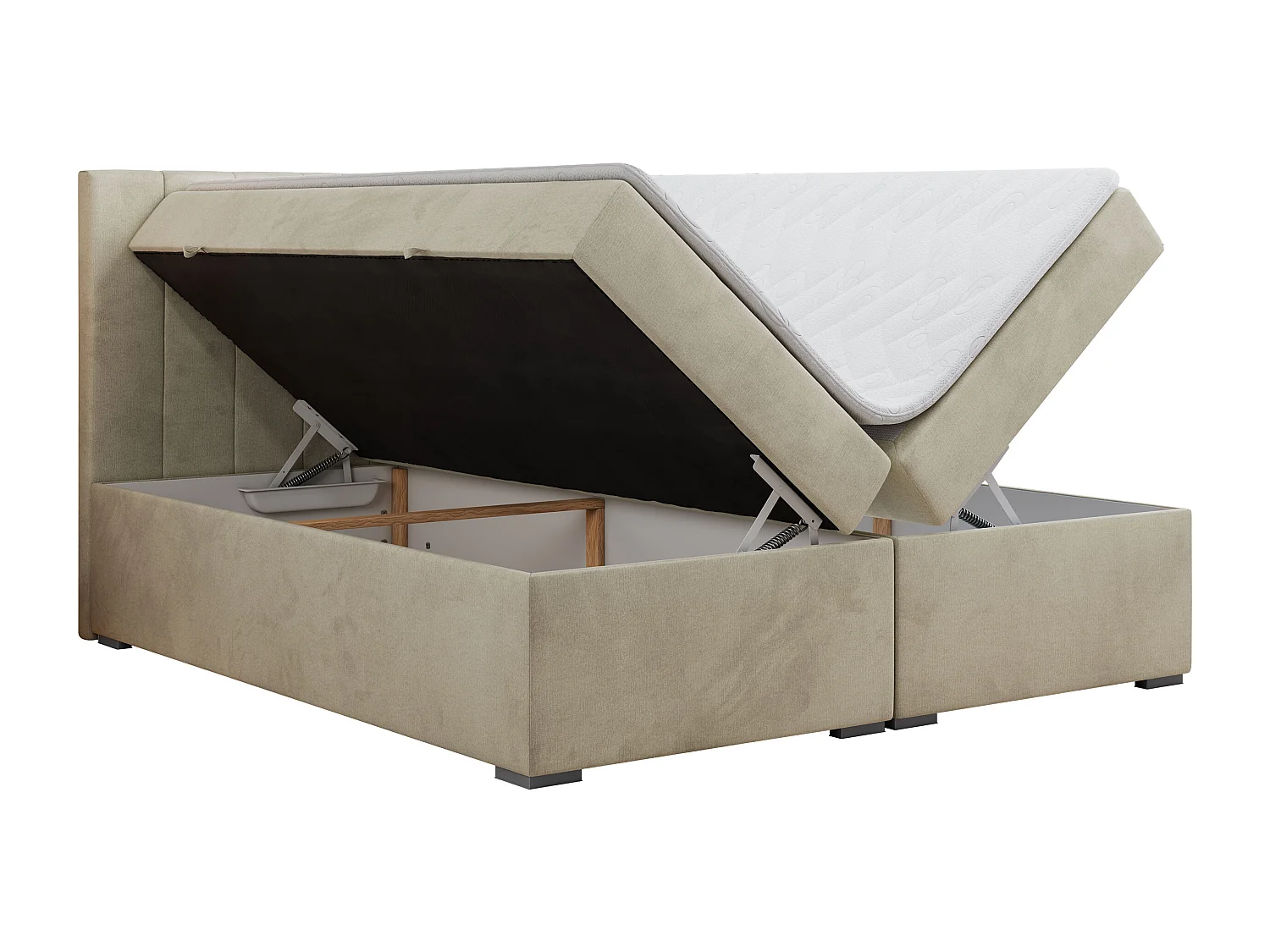Boxspringbett LOPE - genähtes Kopfteil, Doppelbett mit Stauraum, Multipocket-Matratze, Topper - 180x200 cm - H3 - Beige Velvet