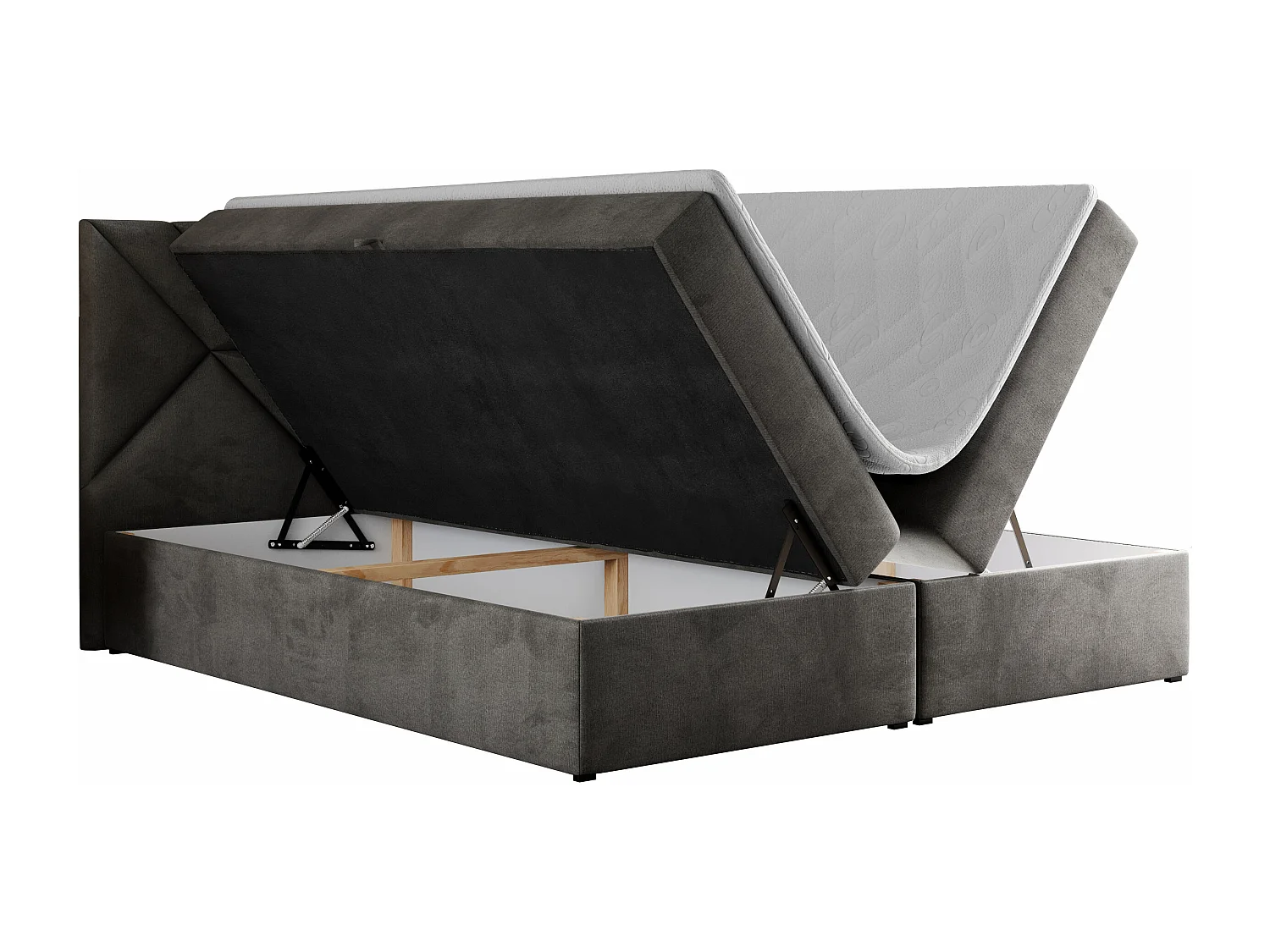 Boxspringbett NEOMI - dekorativem Kopfteil, Polsterbett mit Multipocket-Matratzen, zwei Bettkästen - 120x200 cm - H4 - Hellgrau Strukture