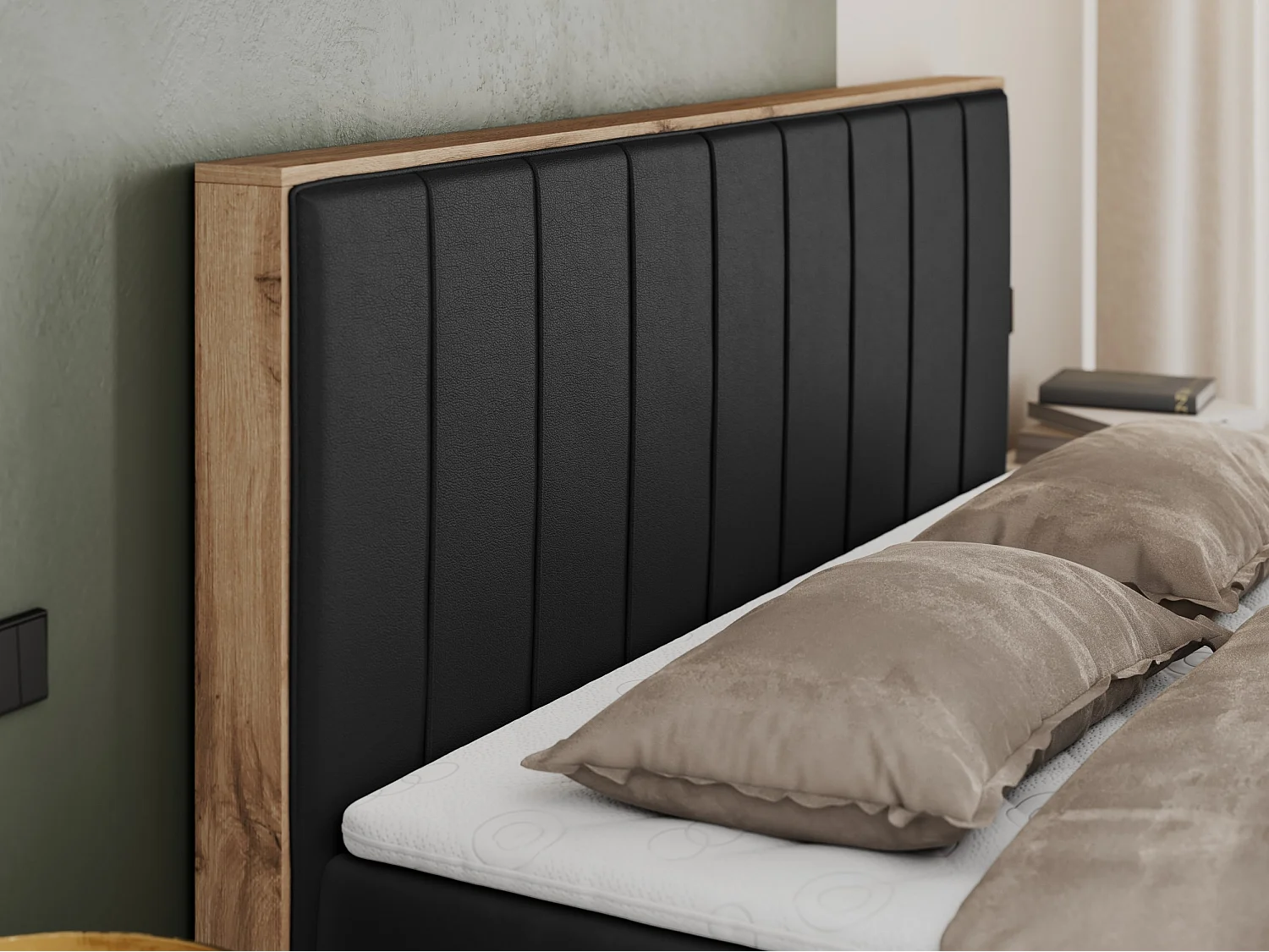 Boxspringbett BELLISSIMO - mit gestepptem Kopfteil, Polsterbett mit zwei Bettkästen, Multipocket-Matratze - 160x200 cm - H3 - Schwarz Kunstleder