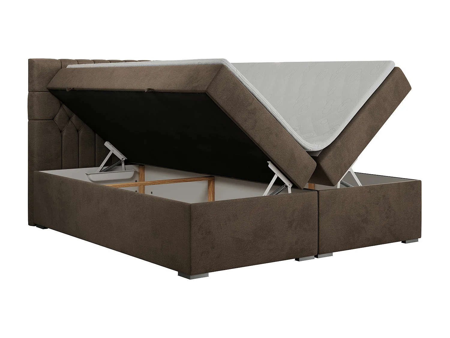 Boxspringbett PERA - gesteppte Kopfstütze, Multipocket-Matratze und Topper, Doppelbett mit Stauraum - 140x200 cm - H4 - Braun Velvet