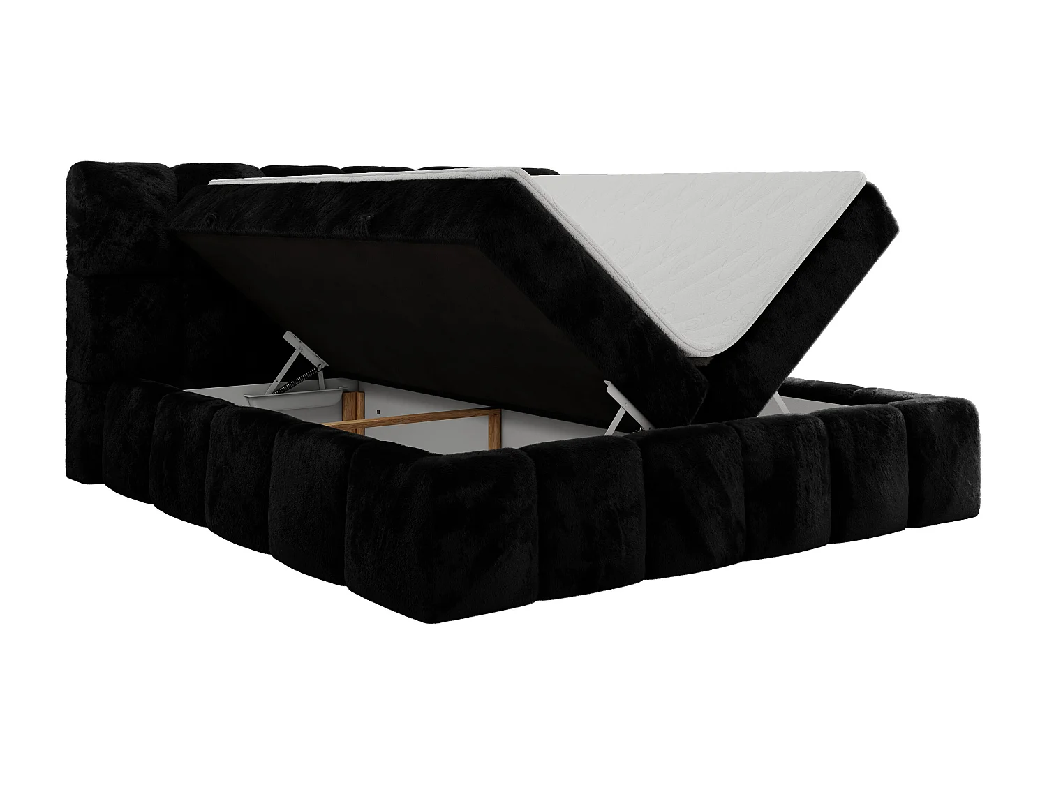 Boxspringbett NIRA - dekorativ kopfteil, Bettkästen und Multipocket-Matratze, Doppelbett für Schlafzimmer - 160x200 cm - H4 - Schwarz Plüsch