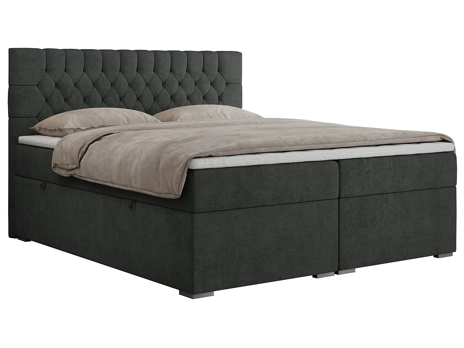 Boxspringbed met hoofdbord H4 + Topper T25 - Donkergrijs Structuurstof - 200x200 - PERA