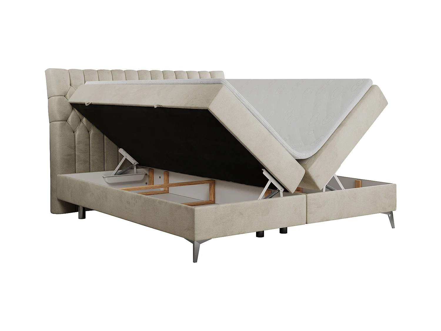 Boxspringbett MILEN - gepolstertes Schlafzimmerbett, zwei Multipocket-Matratze, dekorative hohe Beine - 200x200 cm - H3 - Beige Velvet