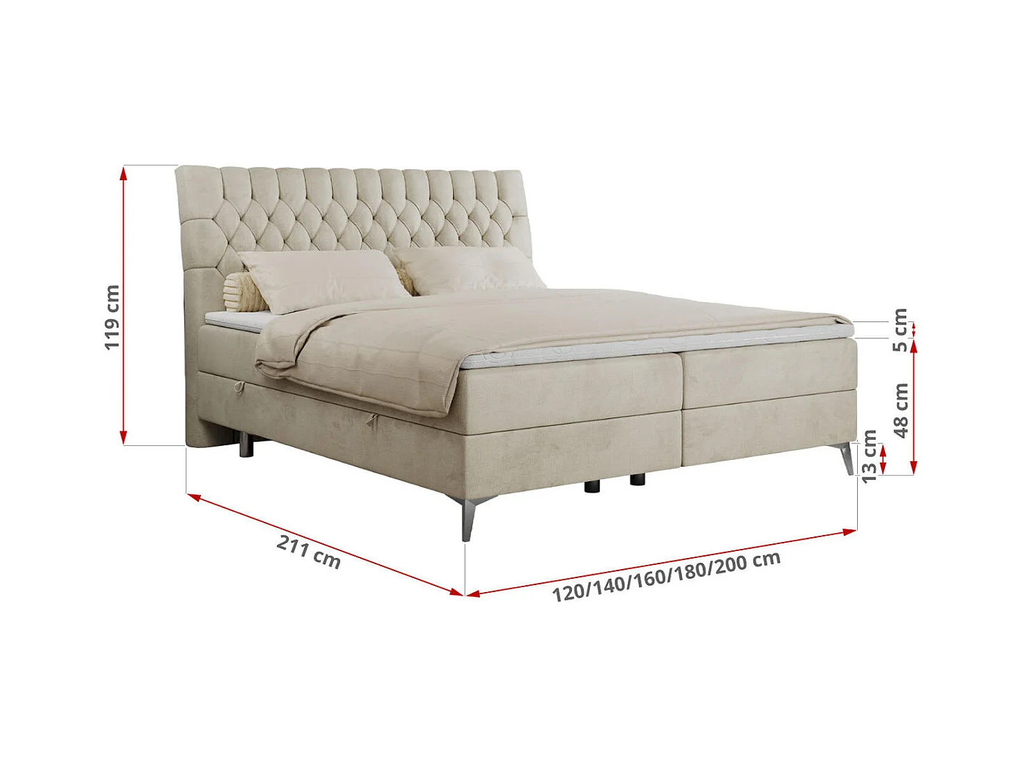 Boxspringbett MILEN - gepolstertes Schlafzimmerbett, zwei Multipocket-Matratze, dekorative hohe Beine - 200x200 cm - H3 - Beige Velvet