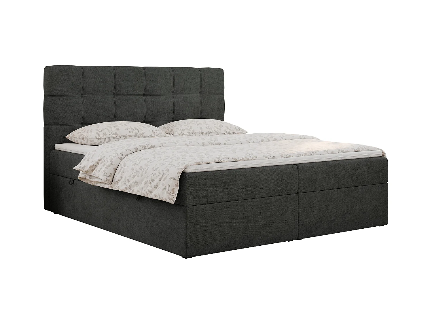 Boxspringbett ERNI - mit gestepptem Kopfteil, Polsterbett, Multipocket-Matratze und Topper, Bettkästen - 160x200 cm - H4 - Dunkelgrau Stukture