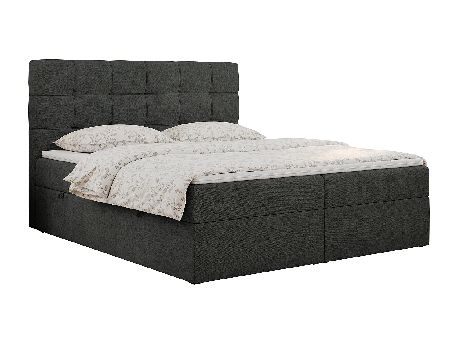 Boxspringbett ERNI - mit gestepptem Kopfteil, Polsterbett, Multipocket-Matratze und Topper, Bettkästen - 160x200 cm - H4 - Dunkelgrau Stukture