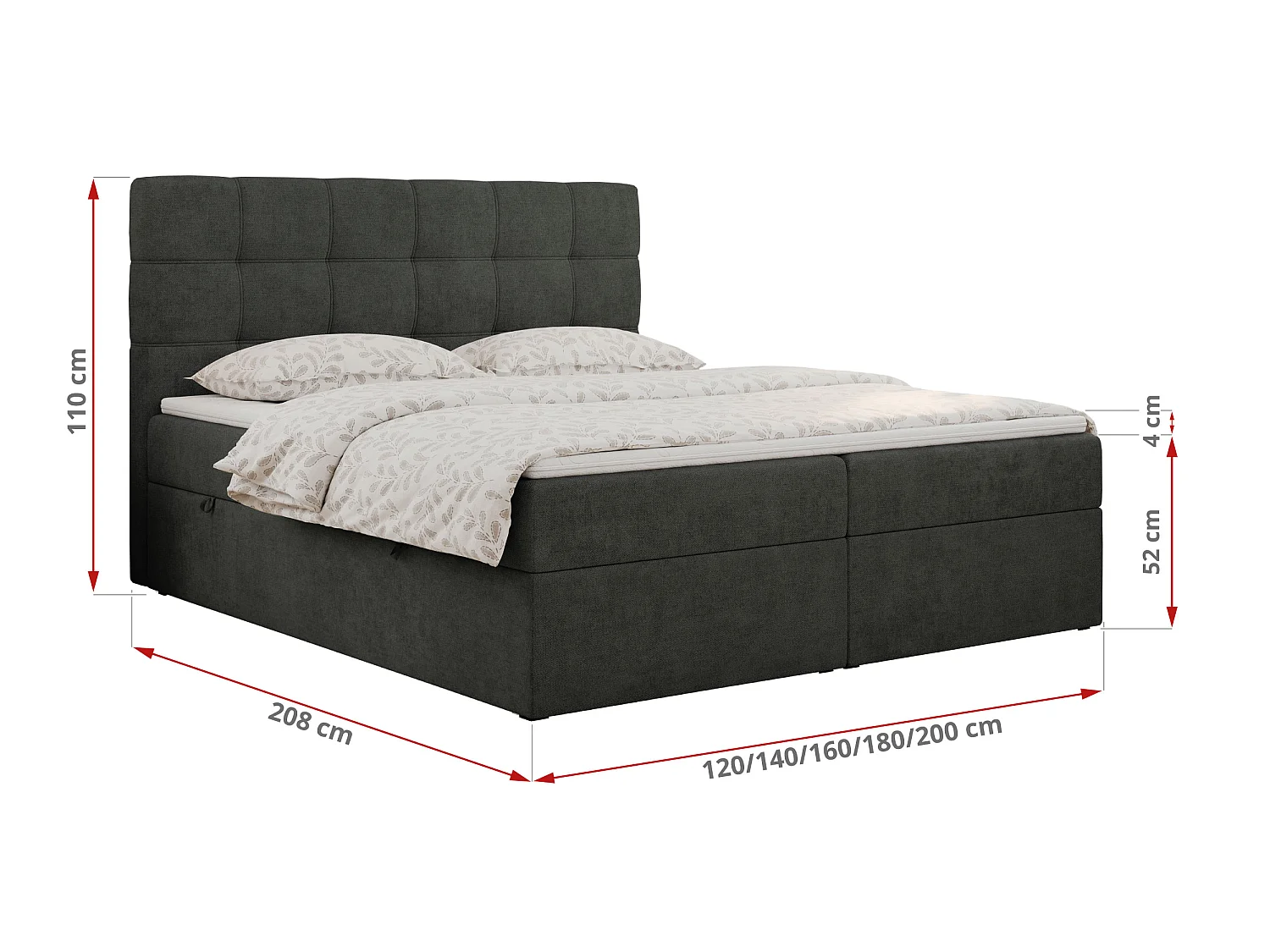 Lit boxspring - Dureté H4 + Topper T25 - Gris foncé Tissu texturé - 160x200 - ERNI