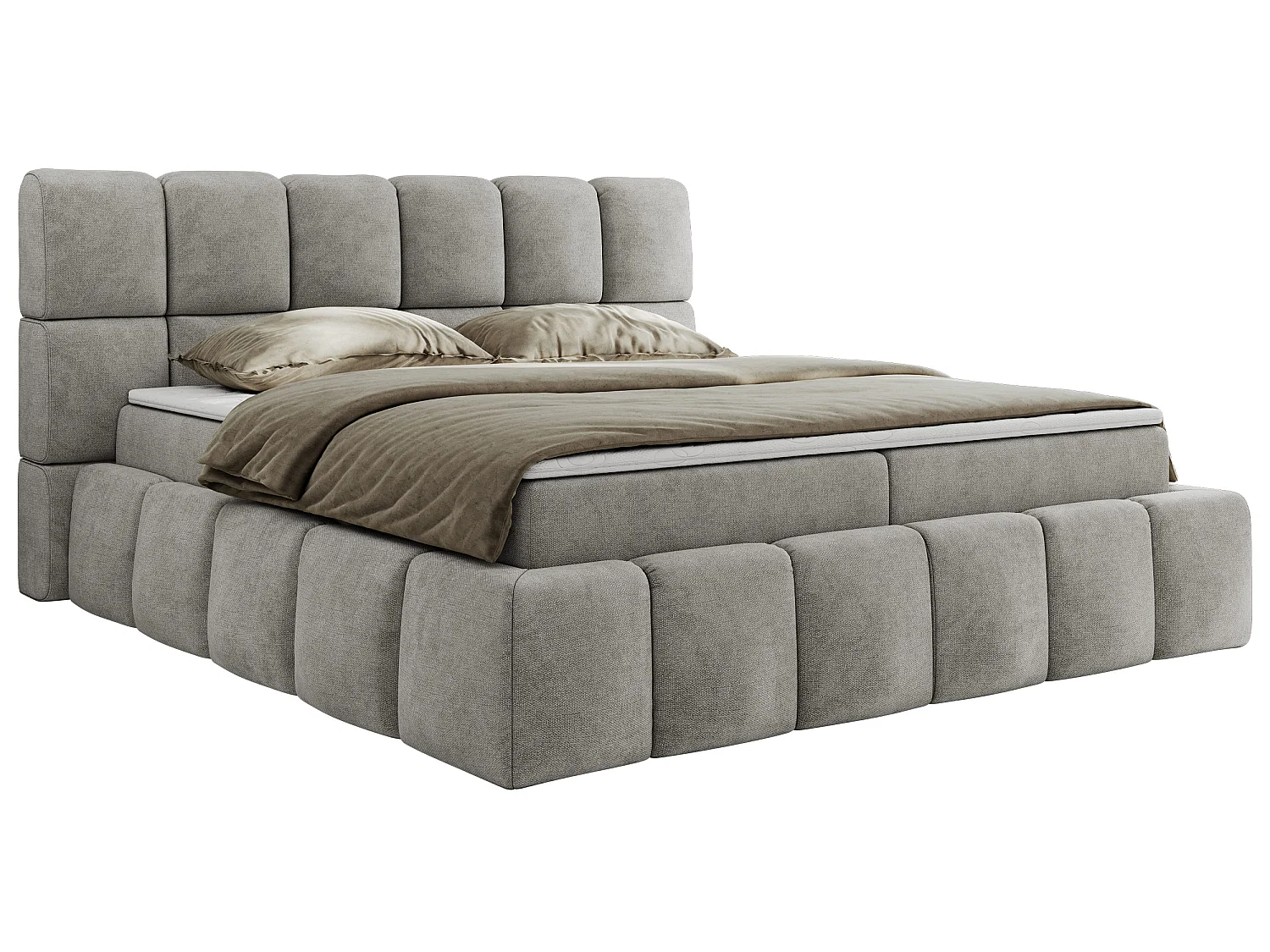 Lit boxspring - Dureté H3 + Topper T25 - Gris clair Tissu texturé - 120x200 - NIRA