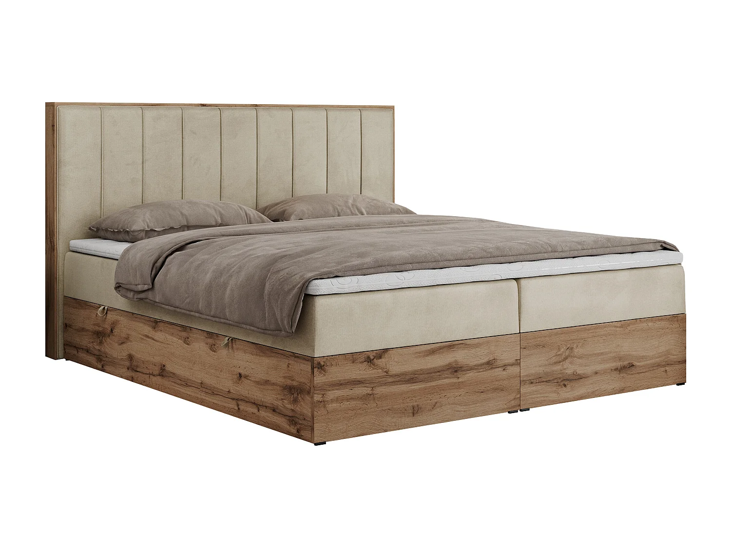 Boxspringbett BELLISSIMO - mit gestepptem Kopfteil, Polsterbett mit zwei Bettkästen, Multipocket-Matratze - 180x200 cm - H4 - Beige Velvet