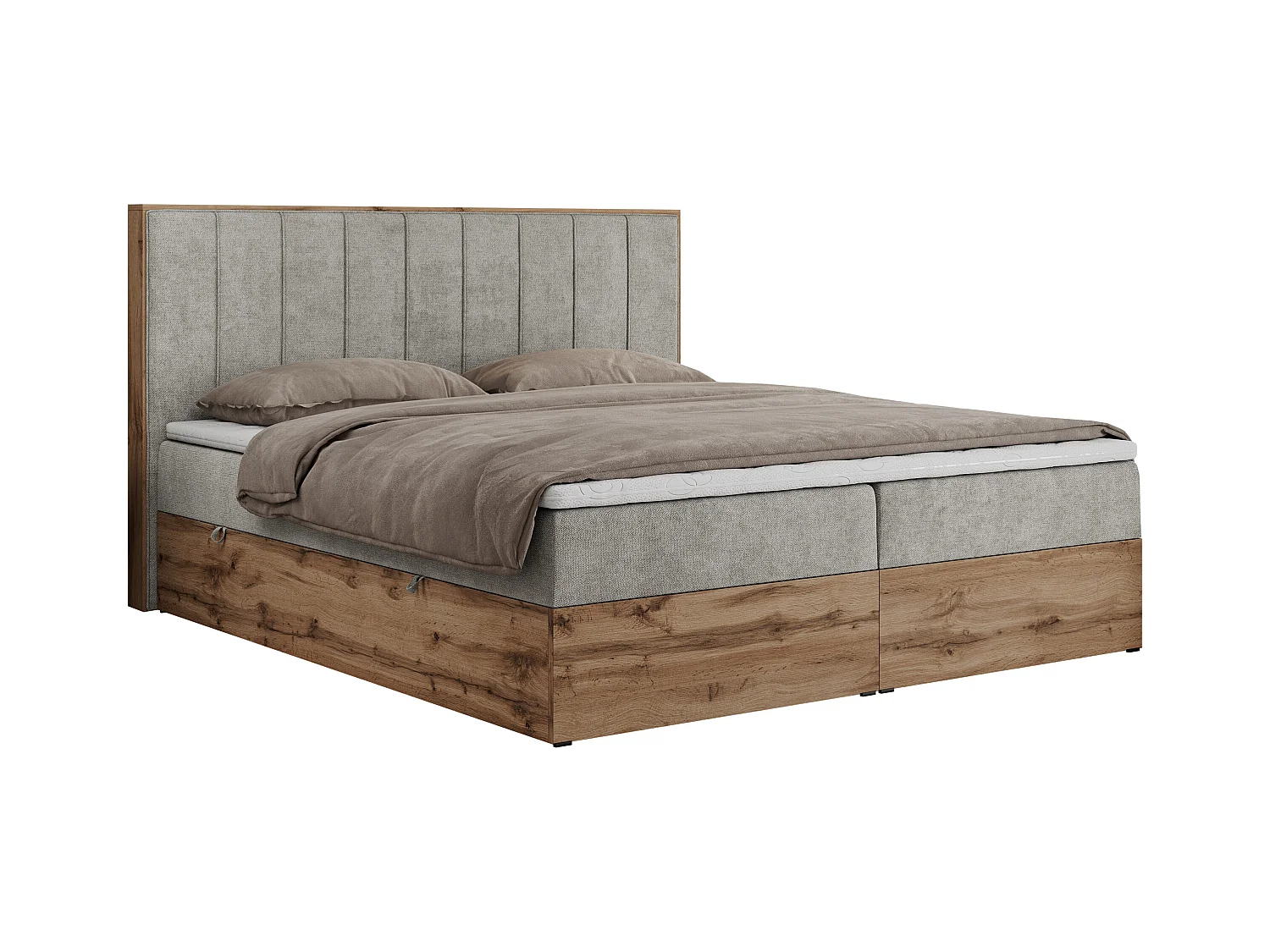 Boxspringbett BELLISSIMO - mit gestepptem Kopfteil, Polsterbett mit zwei Bettkästen, Multipocket-Matratze - 180x200 cm - H3 - Hellgrau Strukture