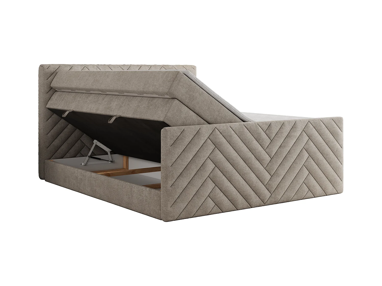 Boxspringbett PARIS KING DUO - dekorative Kopfstütze und Front, zwei Multipocket-Matratze mit Topper - 200x200 cm - H4 - Beige Strukture